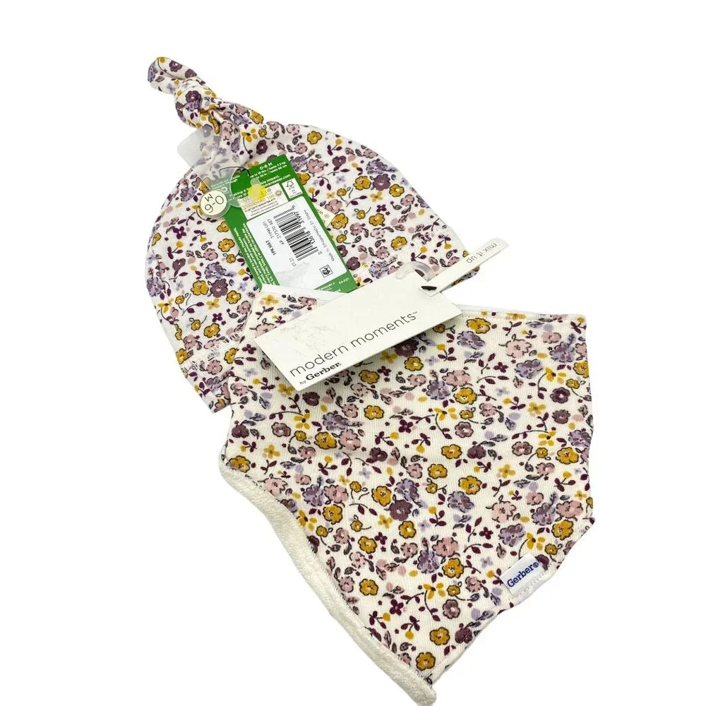 Gerber Baby girl handkerchief bibs‎ lot of 3 Terry cloth triangle floral flowers